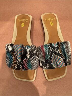 Multicolor Snake-Print Slide Sandals - Women's